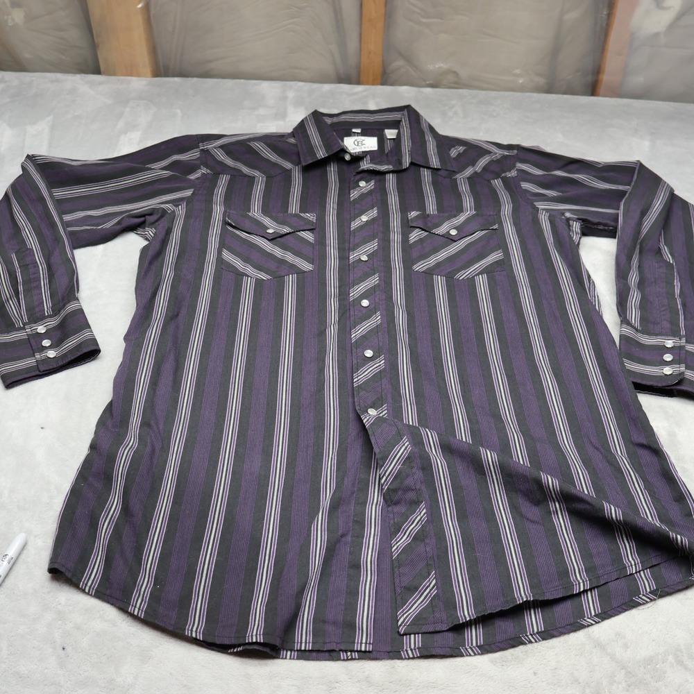 Corral West Ranchwear Shirt Mens Large Black Striped Pearl Snap Ranchwear Retro